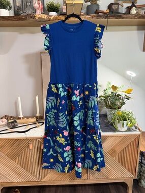 NWT Target Blue Cotton Floral Ruffle Sleeveless Midi Dress Latino Heritage Month
